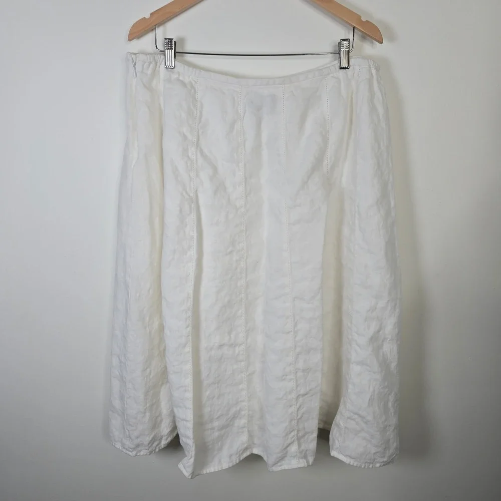 Talbots White 100% Linen Heavy Midi Skirt Size 18W Petite Seamed A-Line Skirt - Picture 2 of 6